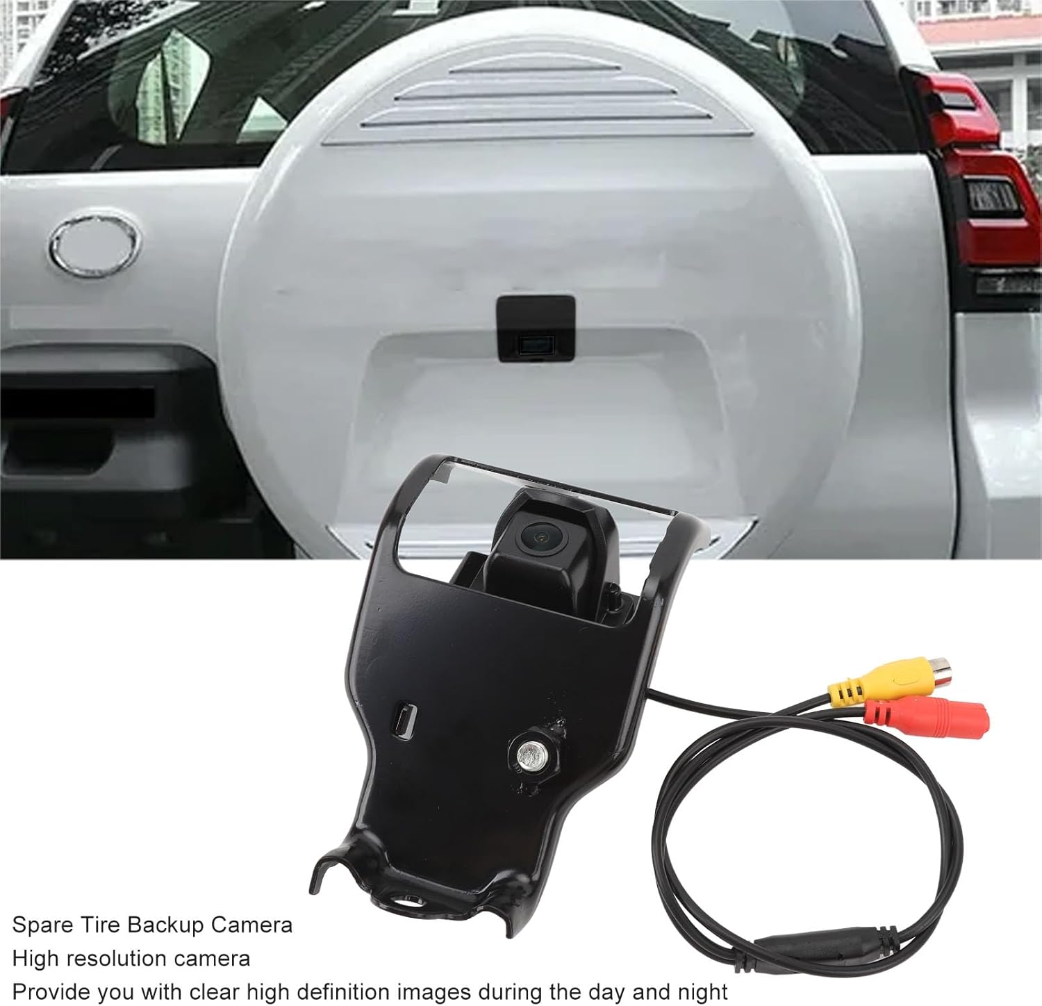Spare Tire Mount Backup Camera CCD High Resolution, Waterproof IP67 for Prado - Enhanced Safety, Clear Night Vision, Durable Build for Confident Parking (Black)
