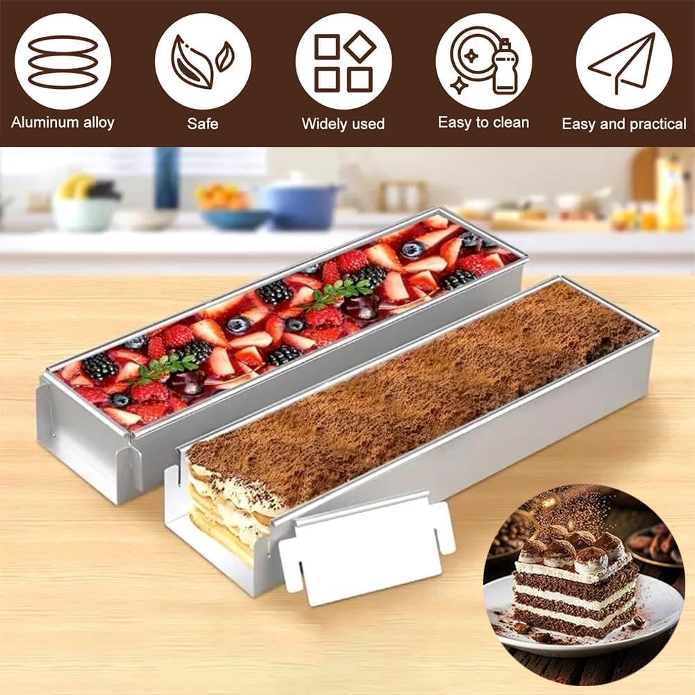 Antihaft-Kuchenform, rechteckig, Aluminium-Legierung, Tiramisu-Form mit abnehmbarem Rahmen, Acryl-Deckel und Spatel, ideal für Käsekuchen und Brownies, leicht zu reinigendes Backblech