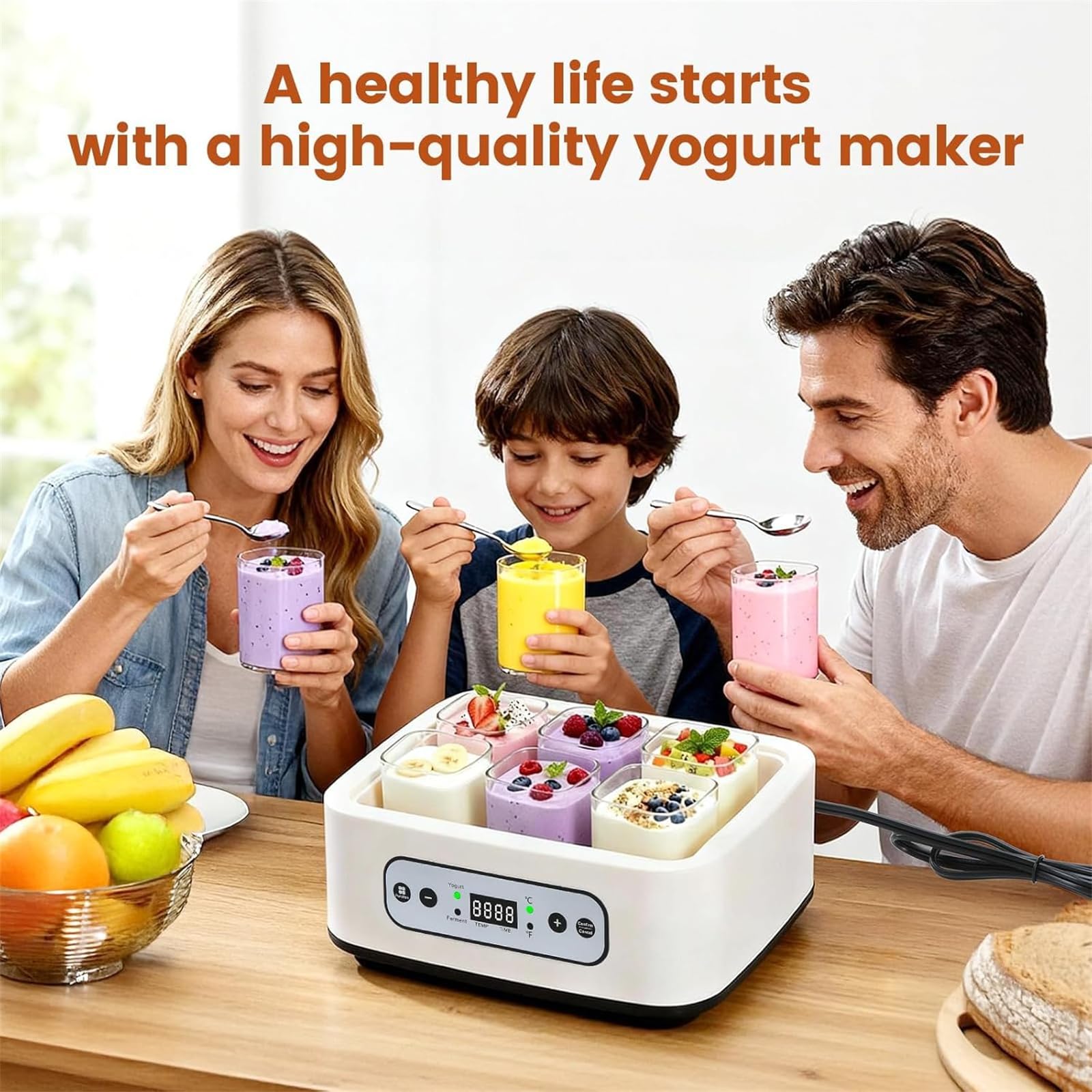 Yogurtera digital automática con 6 vasos, temperatura ajustable y temporizador para yogur, queso, natto, vino de arroz, 1,5 L