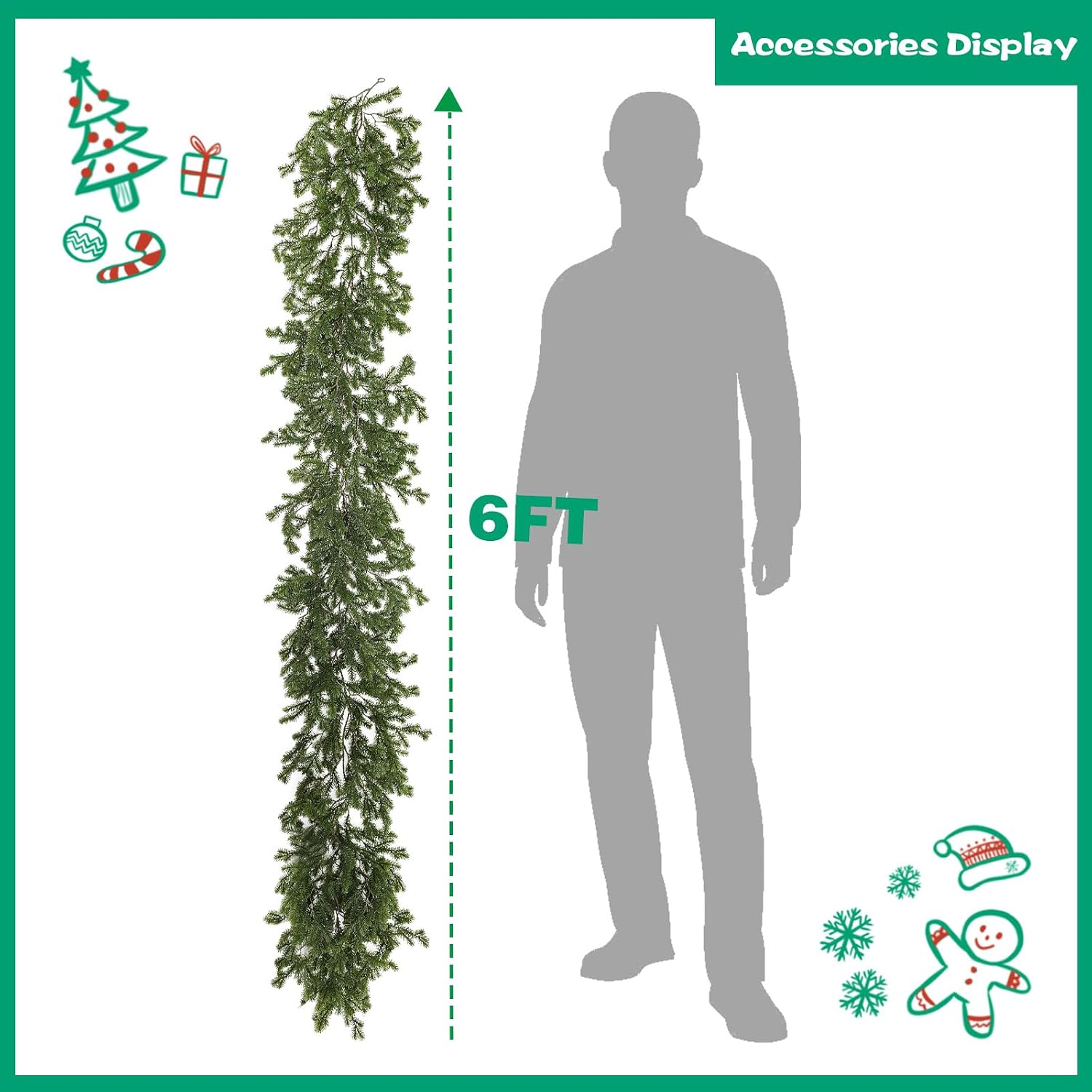 6FT Christmas Cedar Garland Realistic with Soft Pine Needles, Faux Greenery Pine Garland for Mantle Fireplace Staircase