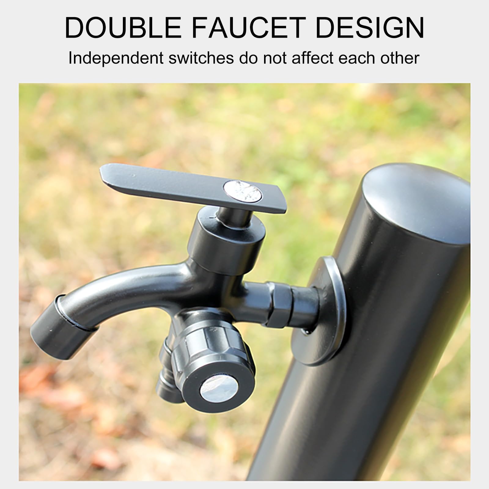 Colonna d'acqua in acciaio inox 304 resistente al gelo, doppia presa per irrigazione e lavaggio da giardino, design nero slish, 2,95 cm