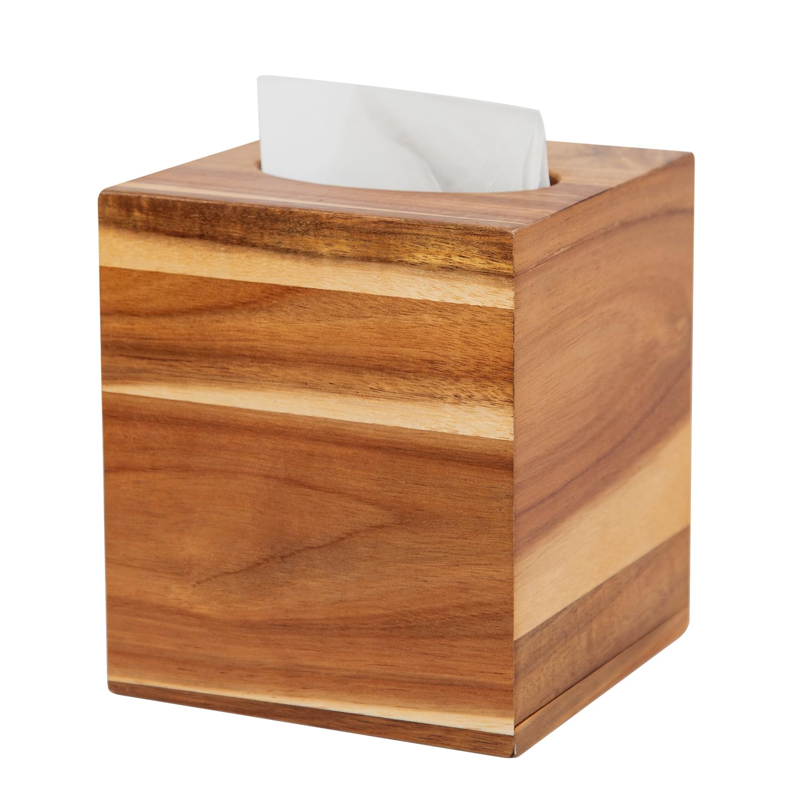 Tissue Box Cover Square,Acacia Wood Tissue Box Holder with Slide-Out Bottom,Wooden Tissue Holder for Bathroom,Bedroom,Dinner Table,Kitchen,Office