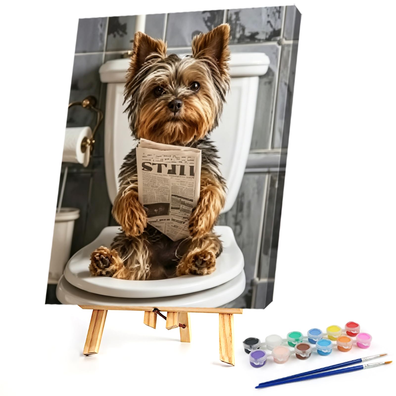 POETRYDRAW DIY Yorkie Reader Oil Painting Kit by Numbers on Canvas 15.75x19.69inch Without Frame Canvas Oil Painting Number Painting for Beginners Adults Gift Home Wall Decor (Yorkie Reader)