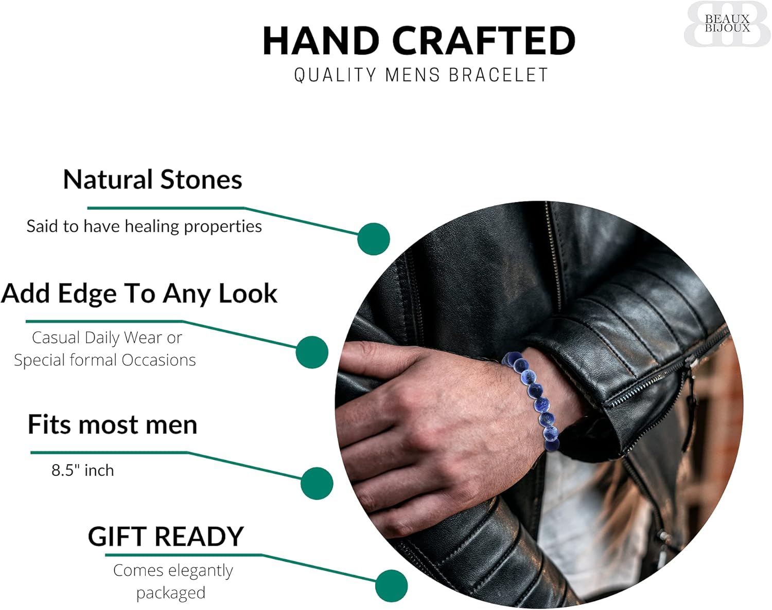 Beaux Bijoux Black and Blue/Black and Gold/Black and Rose Gold Plated Stainless Steel 8.5’’ Men’s Link Solid Bracelet - Image 3