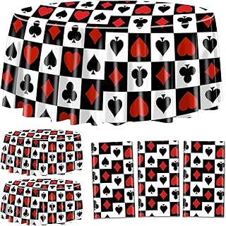 3Pcs Casino Tablecloths, Poker Table Cover, Round Casino Theme Table Cloth for Picnic Birthday Playing Card Casino Party Decorations, 84 x 84 Inch