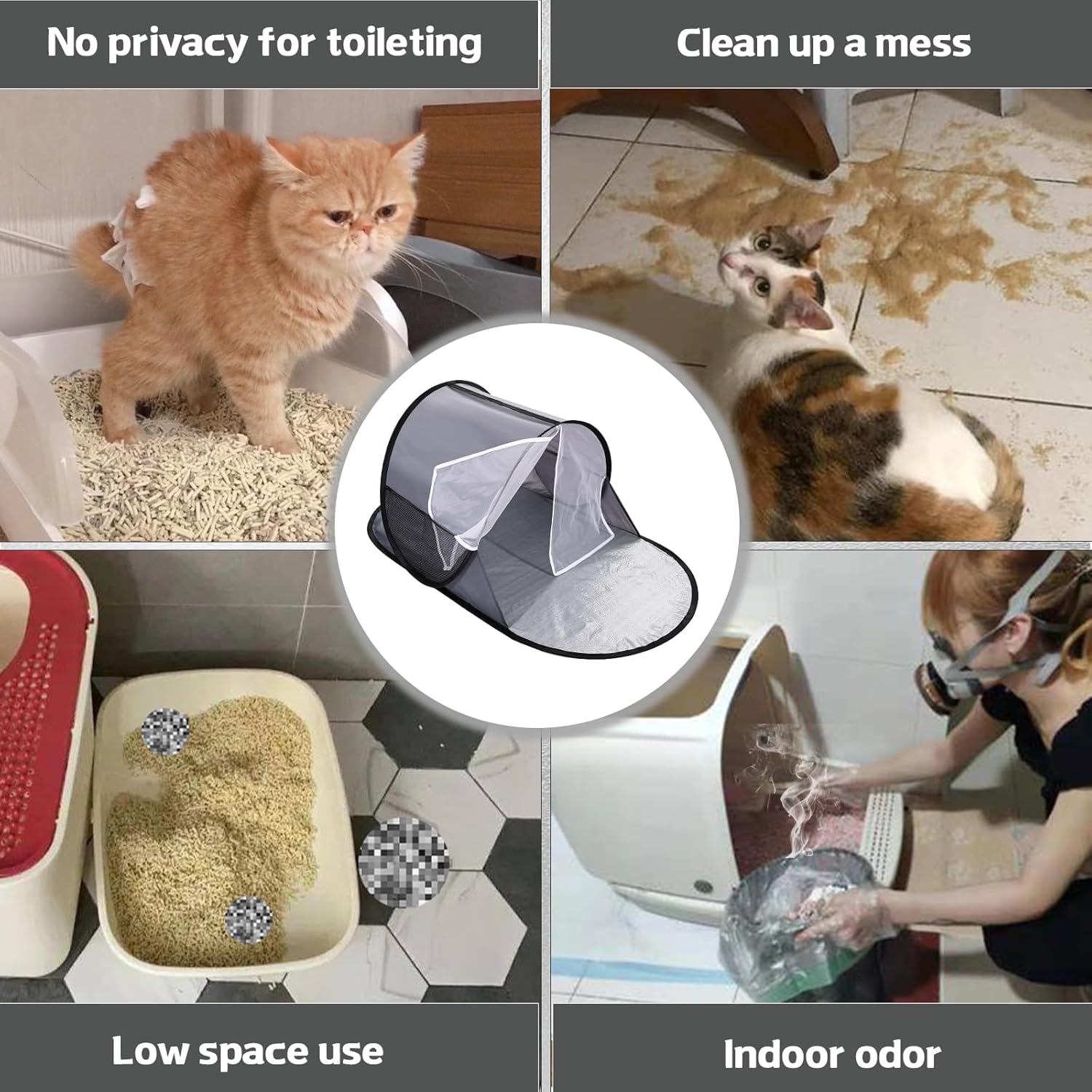 TailTastic Foldable Cat Litter Box Enclosure - No Assembly Needed All-in-One Privacy Cover for Large Litter Boxes | Spill-Proof Design, Easy to Clean & Collapsible Storage (46"x23"x19")