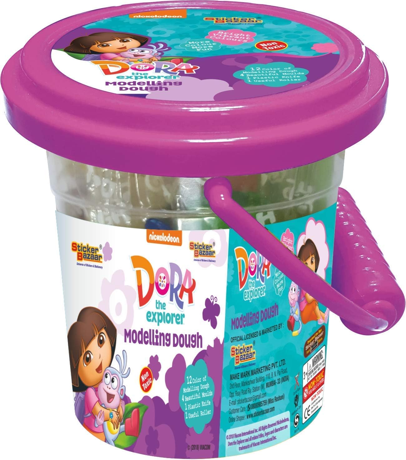 STICKER BAZAAR Imagician Playthings Fun Bucket Dora Modelling Dough, 12 Colours, 240 g (Purple)