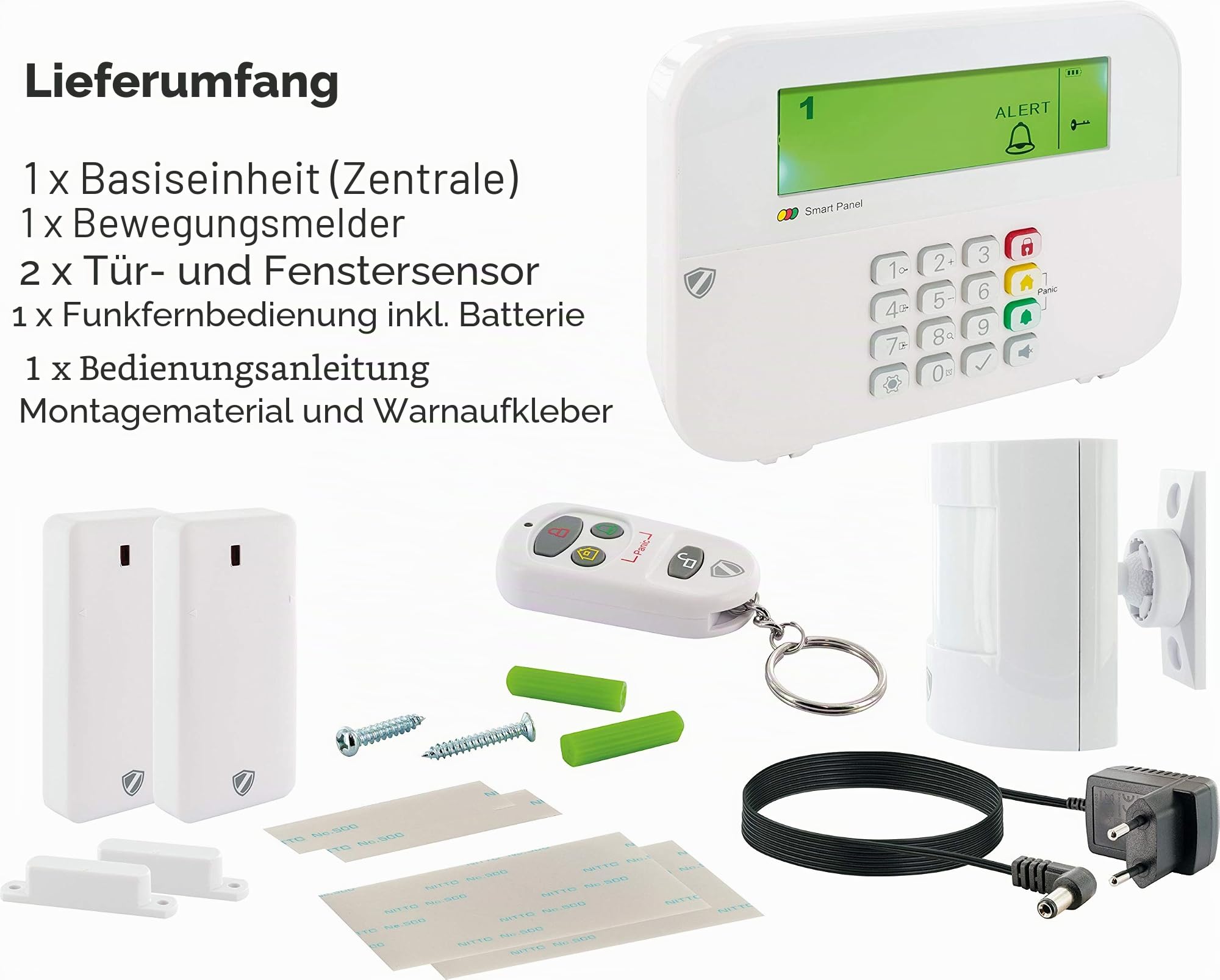 SCHWAIGER -HG1000- Funk-Alarm-System | Alarmanlage fürs Haus | Sirene | mit Fernbedienung | Einbruchschutz | Fenster-Sicherung | Tür-Sicherung | Green Guard