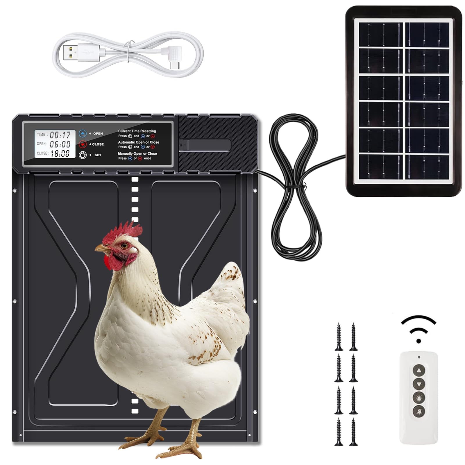 Puerta automática para gallinero solar impermeable control remoto para gallinas patos aves de corral