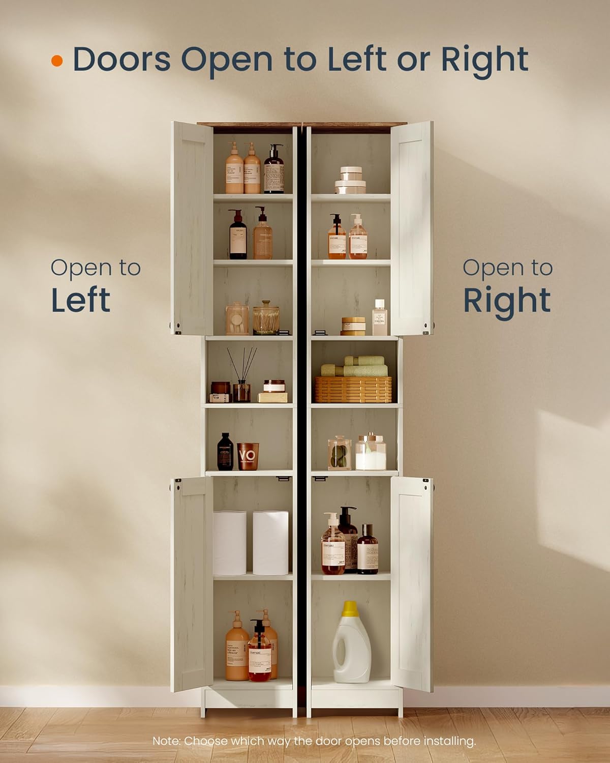 SONGMICS HOME 67" Tall Bathroom Storage Cabinet, Superfast Toolless Assembly, 11.8" Wide Slim Narrow Freestanding Cabinet with Adjustable Shelves, for Kitchen Living Room, Rustic White UBBC667WJ02S