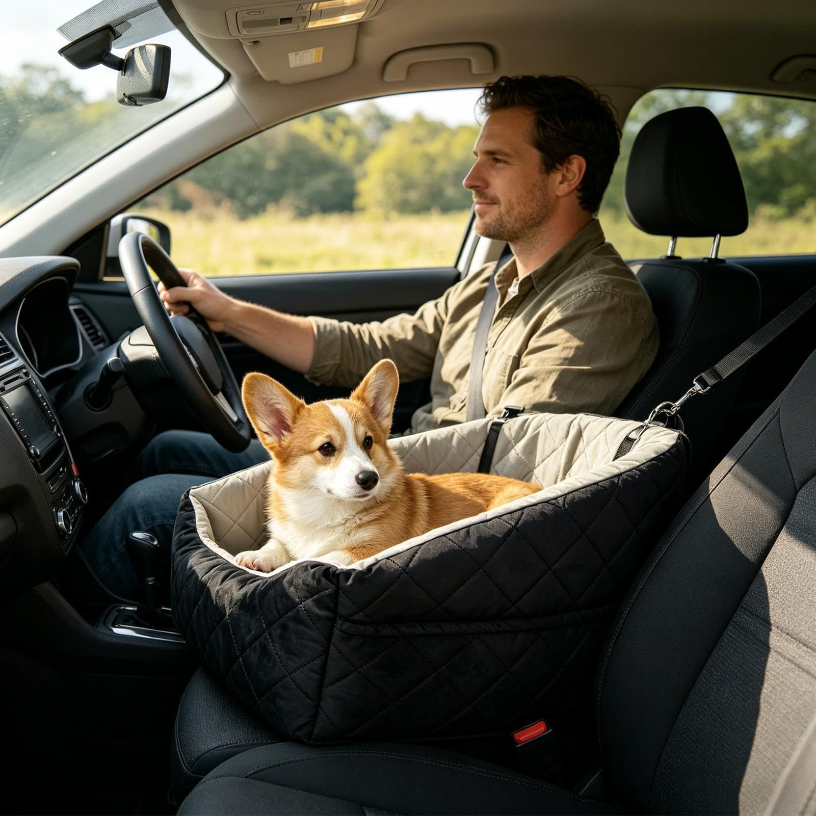 Asiento de Coche para Perro Pequeño Impermeable con Cinturón de Seguridad | Accesorio de Viaje para Coche Para Gatos Perros Pequeños Medianos SUV Furgoneta Viaje Carretera