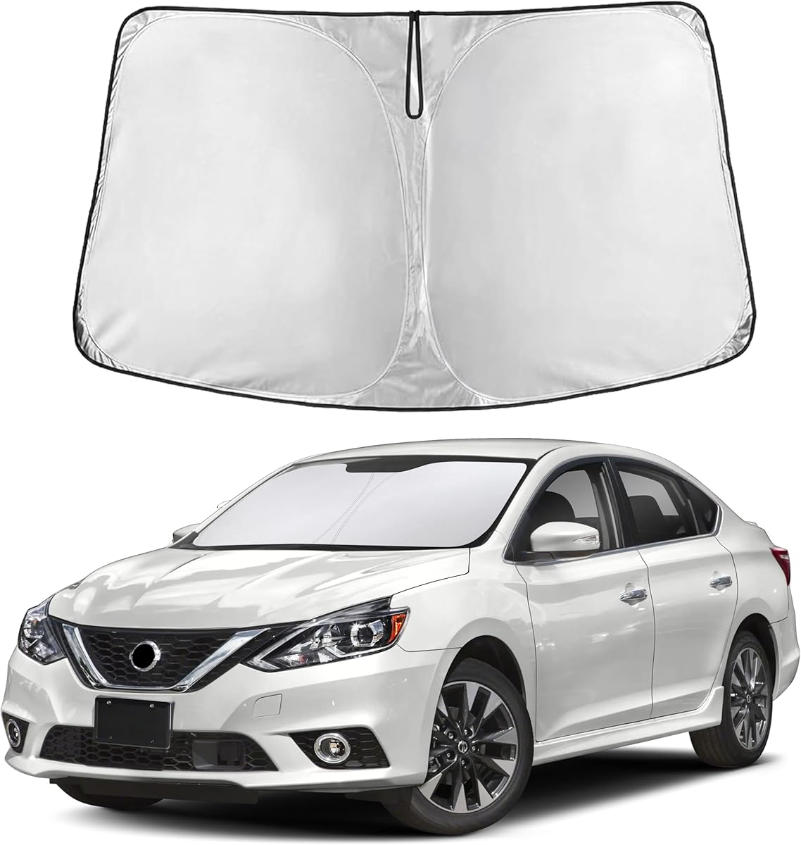 EcoNour Windshield Sunshade Compatible for Nissan Sentra 2013-2017 2018 2019, Sun Visor for Front Windshield & Window Sun Shade Cover, UV Heat Blocker & Protector, Car Accessories