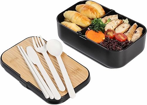 Miniatura 4 de Bento Box - Lonchera para adultos, tapa de bambú natural y tabla de pan, apta para microondas, apta para lavavajillas, sin BPA, a prueba de fugas,