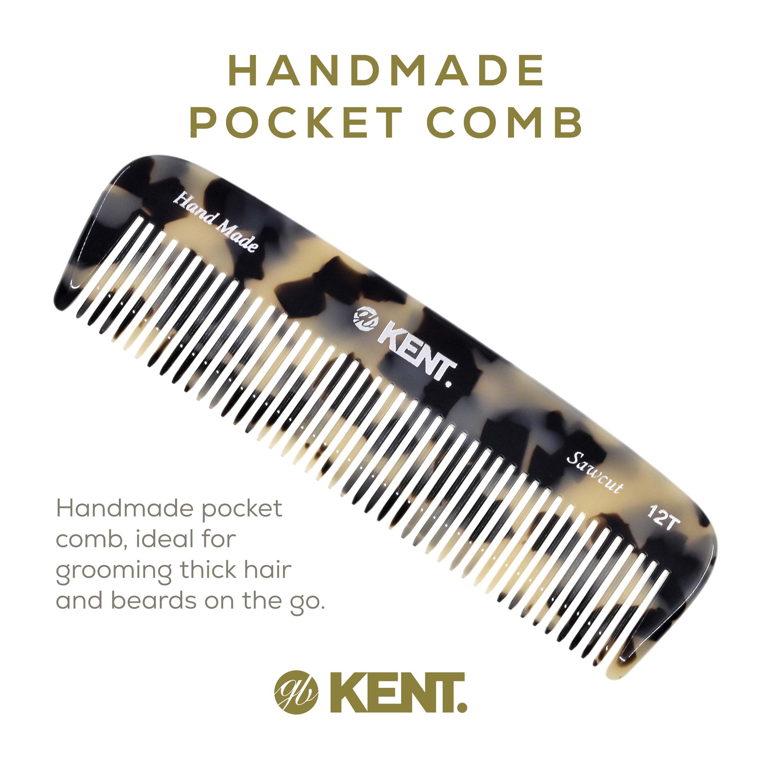 Kent 12T TW Pettine districante per capelli a denti larghi, pettine a denti larghi fatto a mano per capelli spessi, ricci e mossi, pettine districante per capelli grandi, pettine districante per