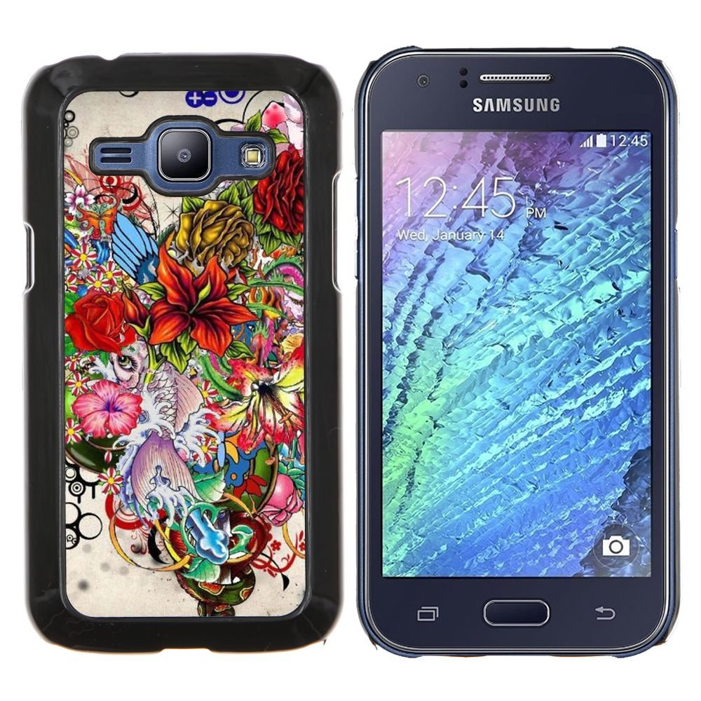 Samsung Galaxy J1 / J100 , Luminous-Blue - Hard Plastic Back Case Cover Shell (Drawn Flower)
