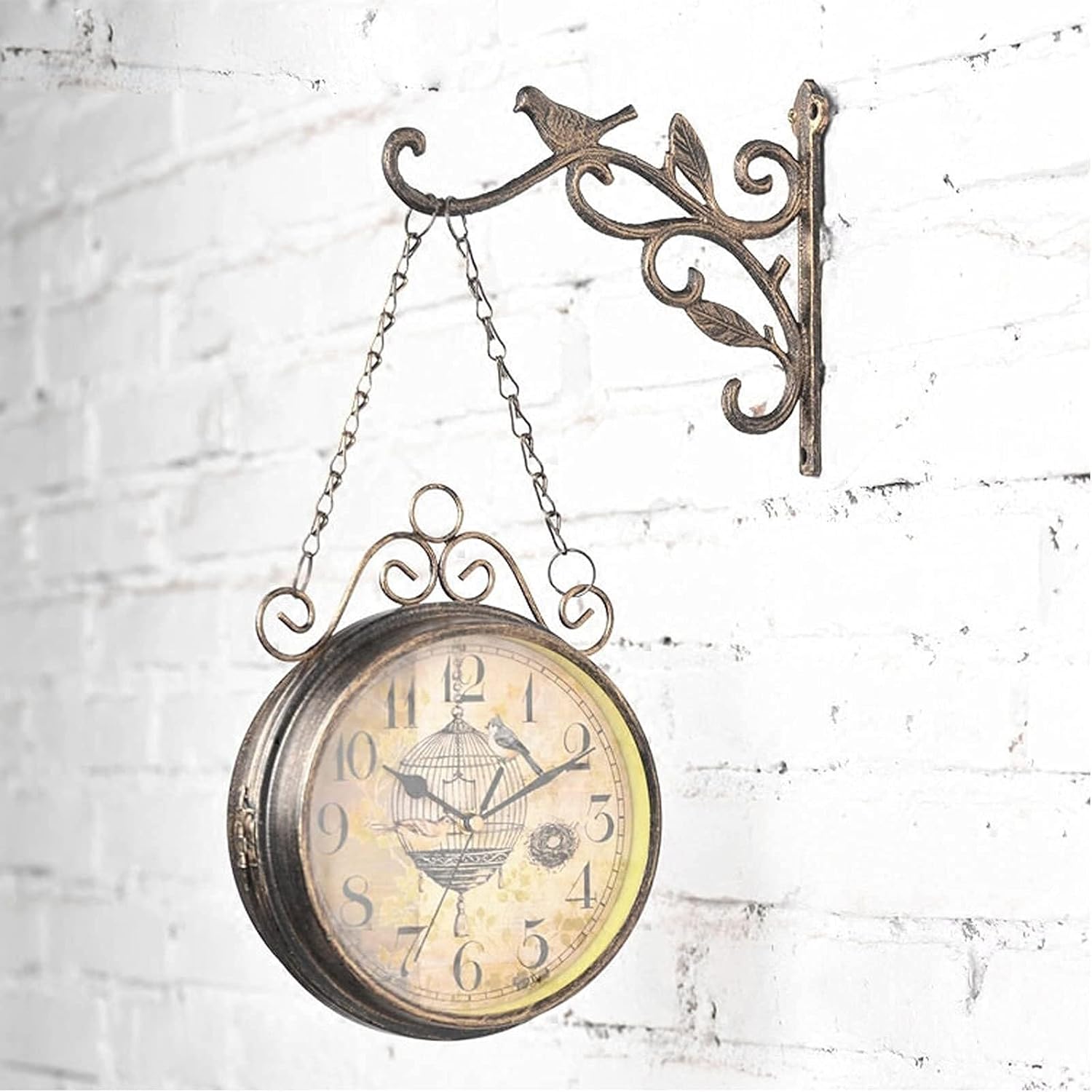 Outdoor Garden Double Sided Wall Clock 360° Rotatable Vintage Station Clock Waterproof Silent Iron Frame