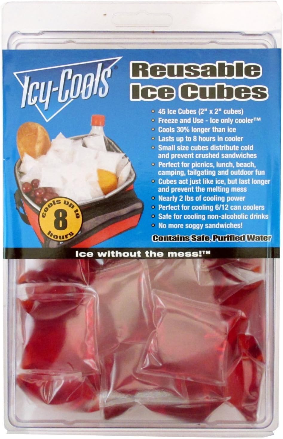 ICY‑COOLS Reusable Ice Cubes for Drinks, Coolers, and Lunch Boxes –135 Total (3 Packs of 45) Mess-Free, Non-Melting Alternative to Ice Cube Trays for Freezer, Red