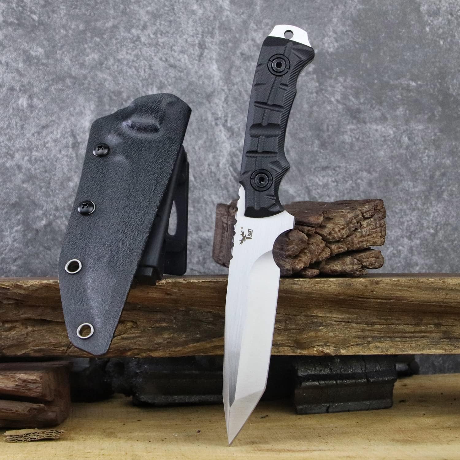 F399 DC53 Blade Steel & G10 Handle Fixed Blade Knife with for Outdoor, Tactical, Camping,Hunting and EDC, K Sheath-Black (Black)