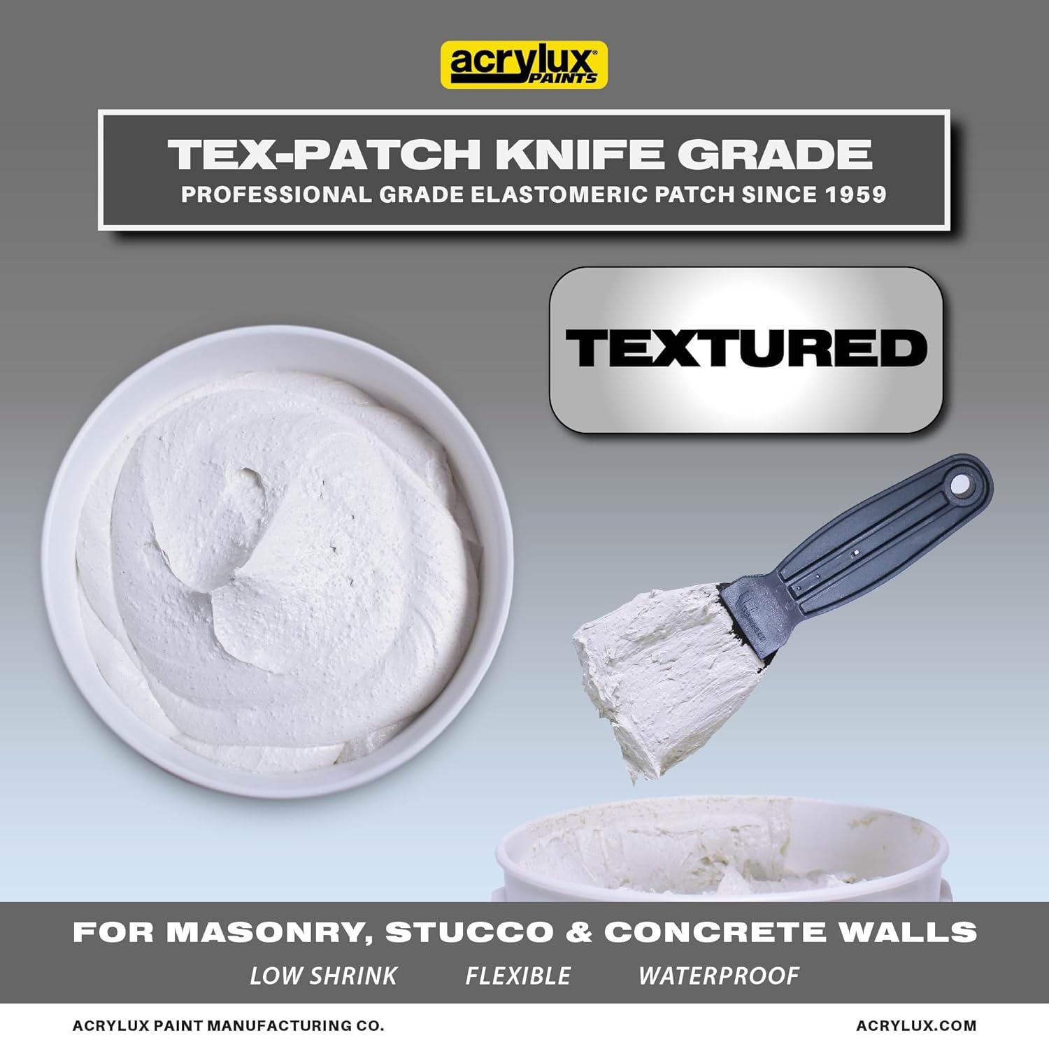 Tex Patch Stucco and Concrete Patch - Knife Grade Textured Elastomeric Patching Compound - Fills Cracks, Holes, and Imperfections in Masonry, Stucco, Wood