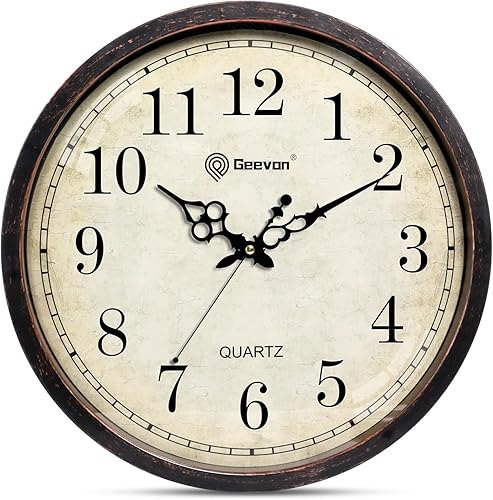 Geevon Reloj de pared vintage, silencioso de 16 pulgadas, reloj redondo retro de cuarzo, decorativo, funciona con pilas, para cocina, oficina, aula,