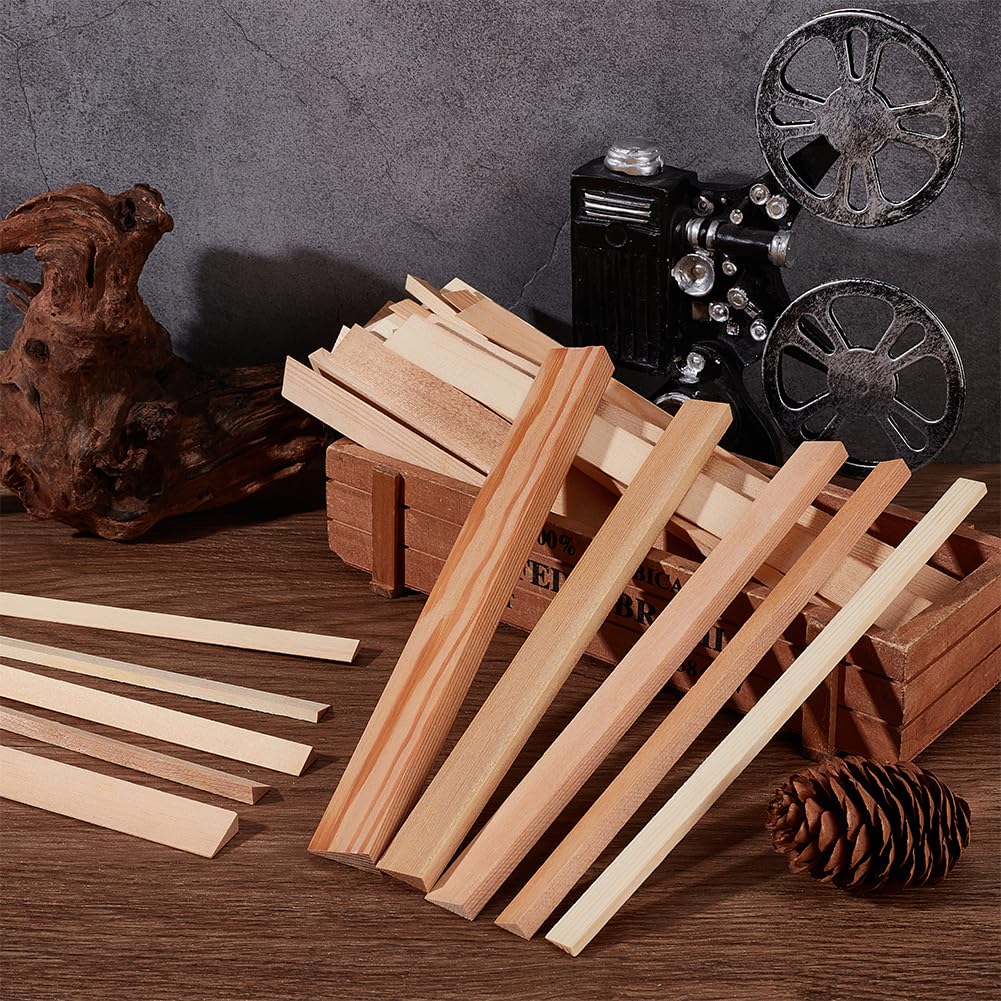 OLYCRAFT 34 pz 5 misure Bastoncini di Legno Triangolari 25cm Lunghi Asta di Legno Non Rifinita Strisce di Tasselli Triangolari 9.5/10/15/16/20mm Bastoncini di Legno Duro Bastoncini Fai Da Te