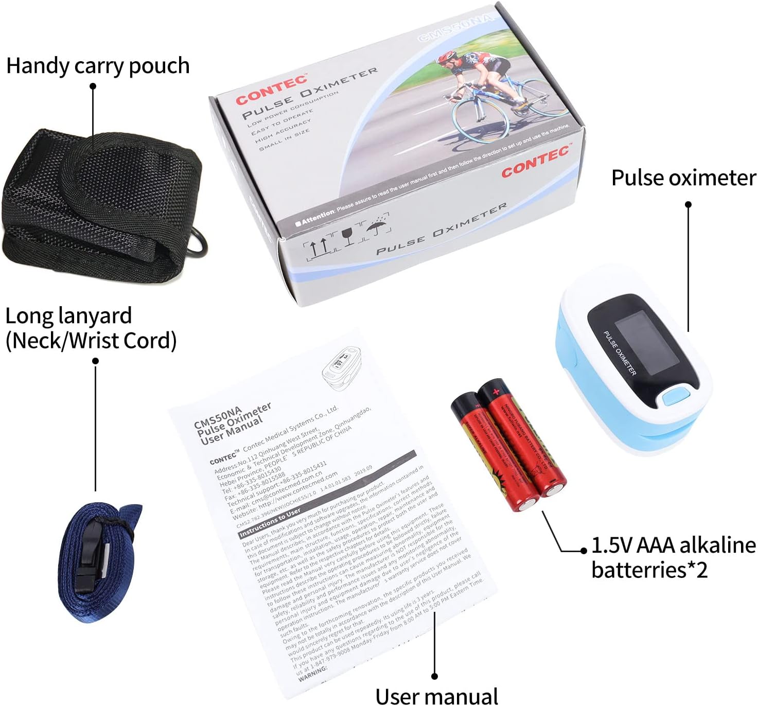 CONTEC CMS50NA Pulse Oximeter SpO2 and PR Value Waveform Blood Oxygen Neck/Wrist Corda