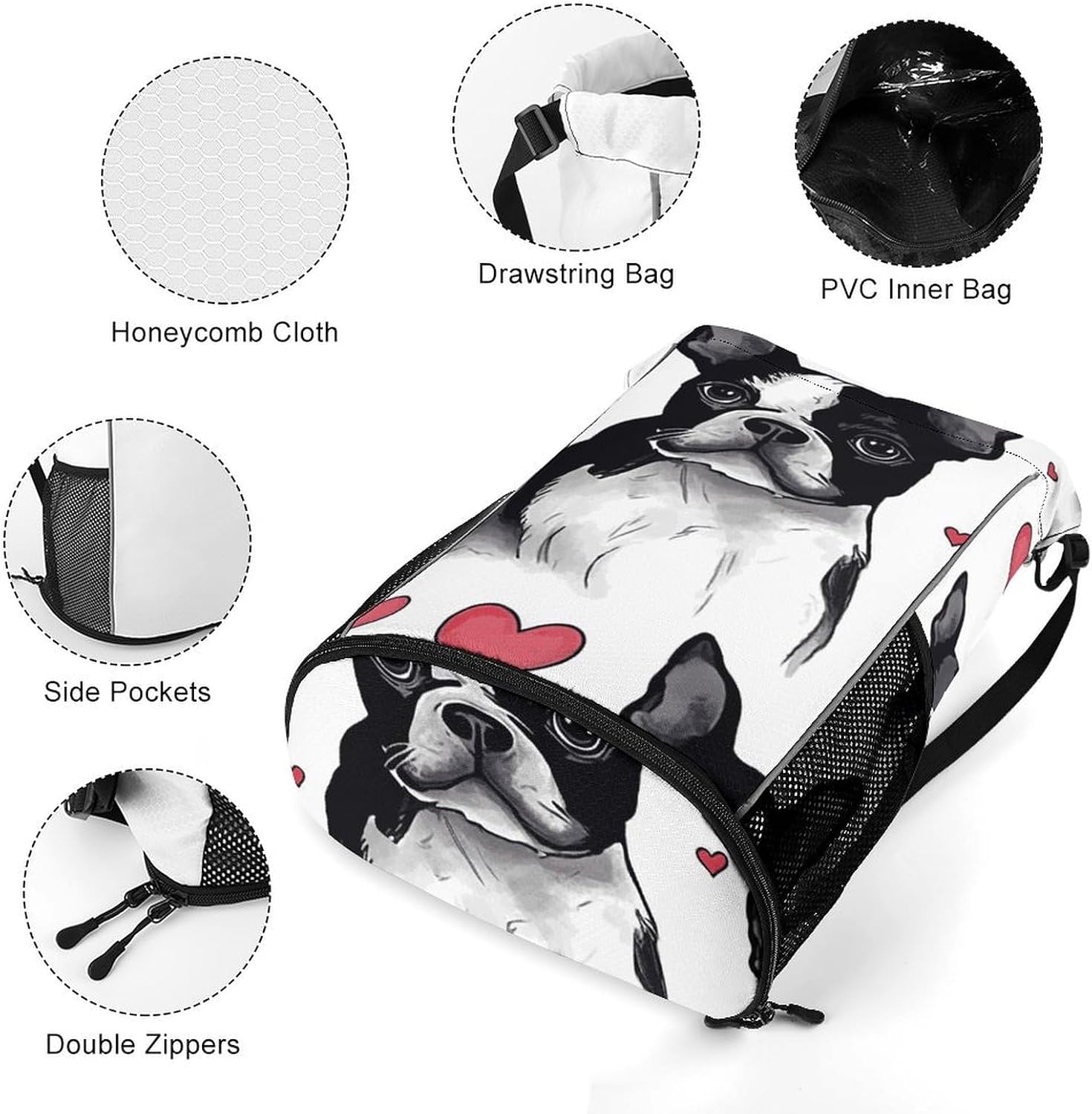 Sports Drawstring Backpack Boston Terrier Dog Lightweight Backpack Dry And Wet Separation Large Capacity