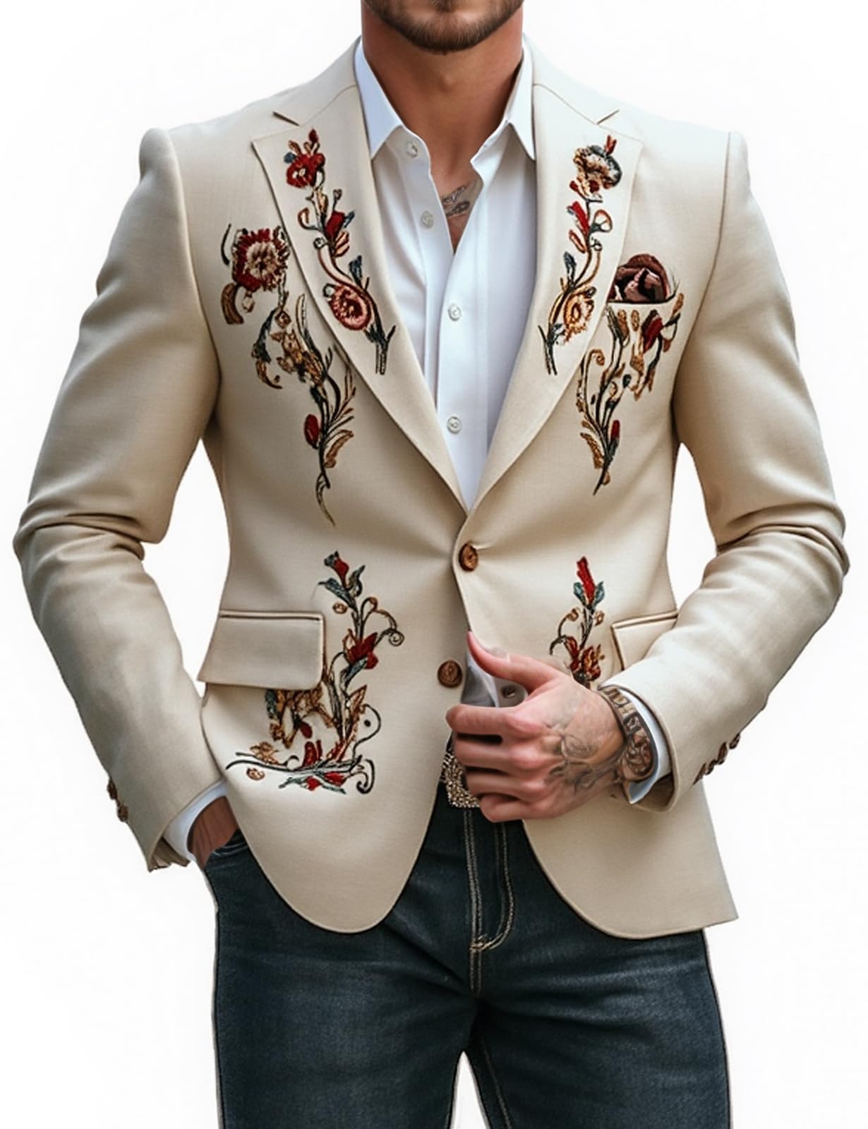 Embroidered Cotton Linen Blazer