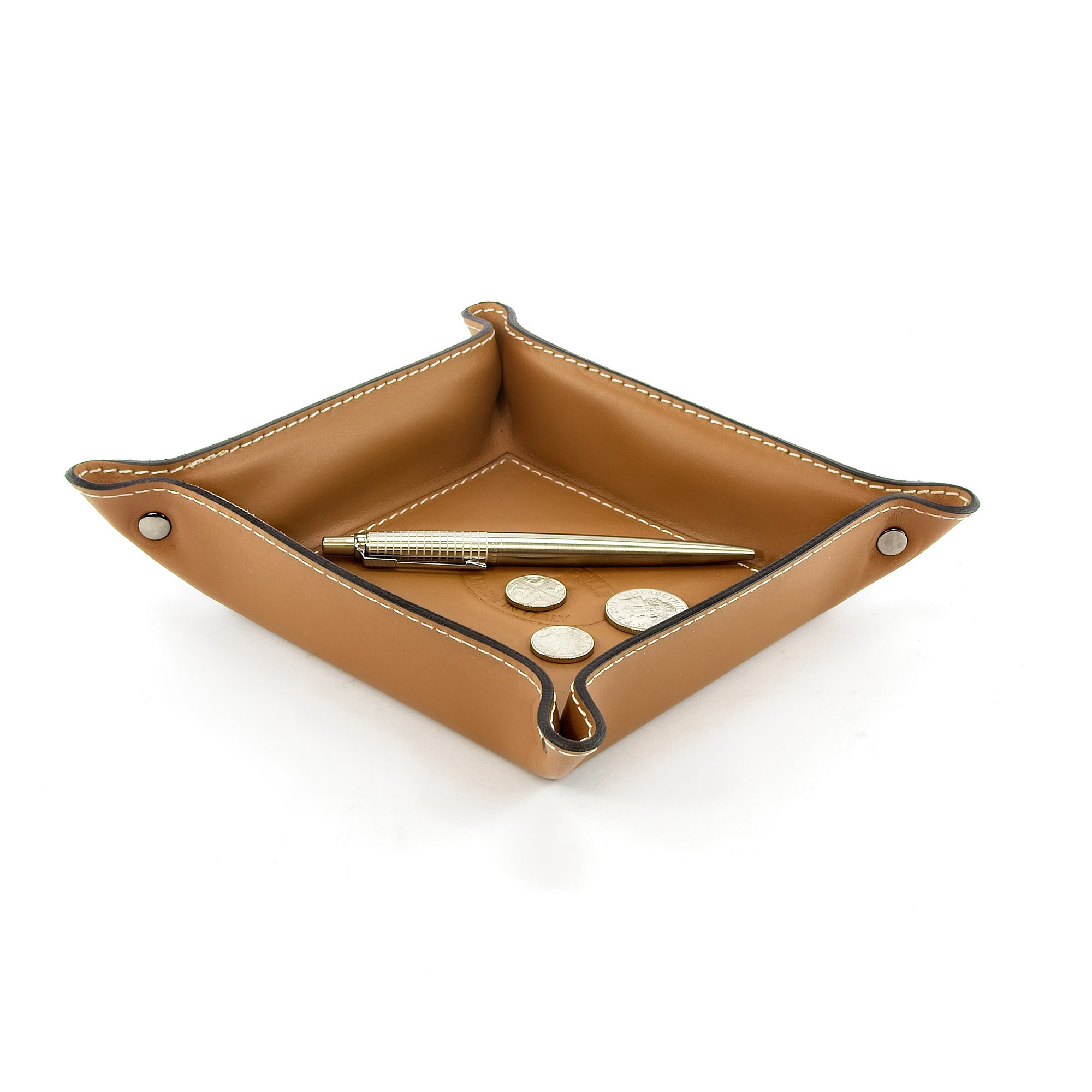 Belcraft Orvieto Vaciabolsillos de Piel Italiana, Hecho a Mano, Incluye Caja, Marrón Claro (19x19 cm)