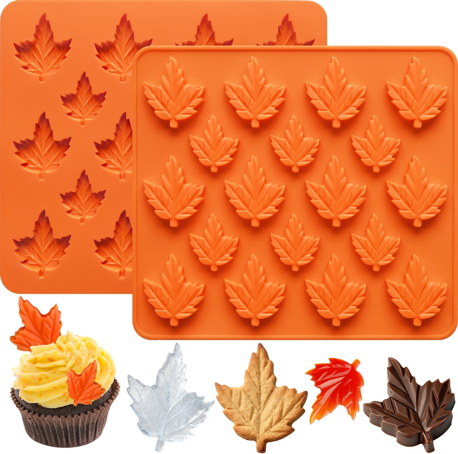 Leaf Silicone Molds, 2 Pcs Maple Leaf Chocolate Molds 36 Cavity Thanksgiving Fall Silicone Candy Mold for Chocolate, Candy, Gummy, Ice Cubes, Jello, Jelly, Biscuits, Cake Decorations