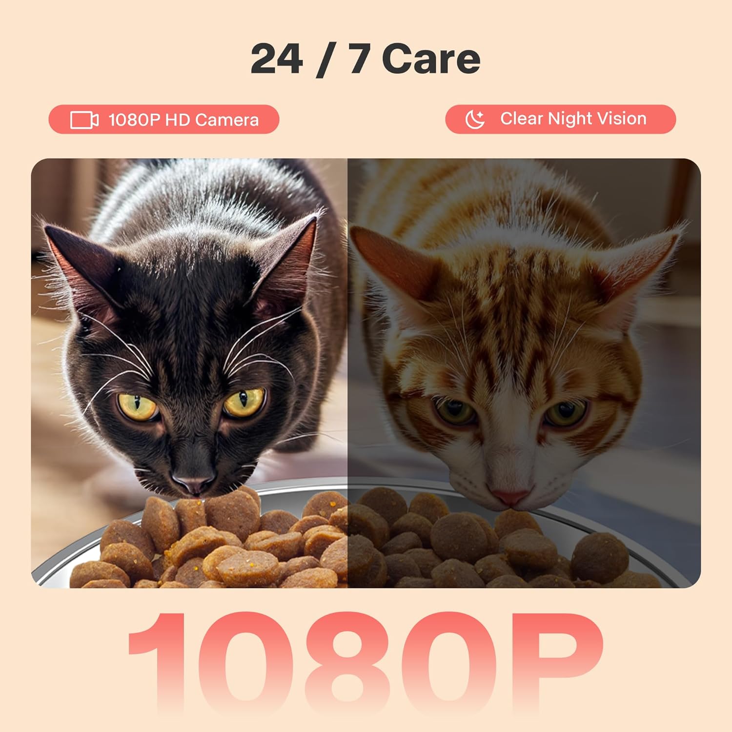 Automatic Cat Feeder with Camera - 5G WiFi Cat Food Dispenser with Night Vision, 7L Dog Feeder Automatic, 1-15 Meals, 1-99 Portions, 2-Way Audio, Jam Free, 10s Voice Recording, Timed Auto Pet Feeder