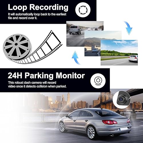 Miniatura 4 de CAMECHO Cámara de respaldo de cámara de tablero de espejo de 4.5 pulgadas, cámara de retrovisor frontal y trasera 1080P FHD para automóviles con