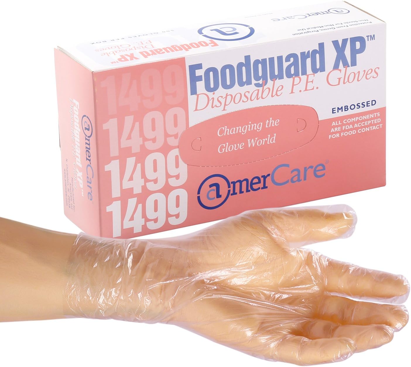 AmerCare Foodguard Disposable HDPE Gloves, Powder Free, Small, Case of 2000