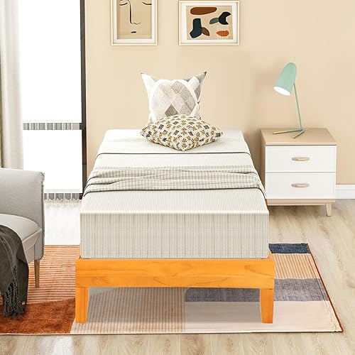 Miniatura 6 de BLKMTY Marco de cama de madera tamaño individual, sin cabecero, plataforma de cama con almacenamiento debajo de la cama, cama de madera de fácil