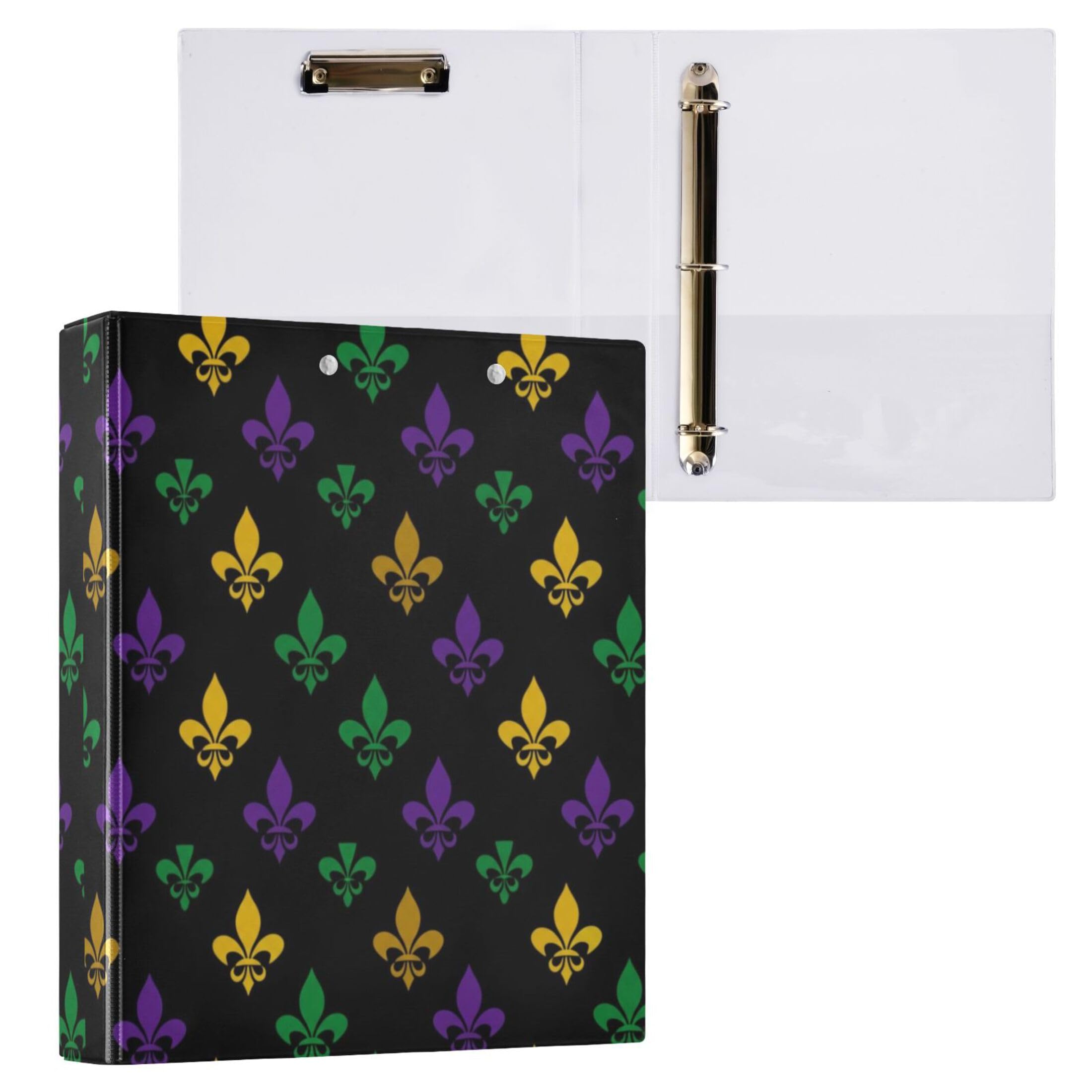Fleur de Lis Symbols 3-Ringbuch, 3,8 cm, für 200 Blatt, niedliche Notizbuchordner, runder Ringbuch, 31,5 x 27 x 6 cm, 2 Stück