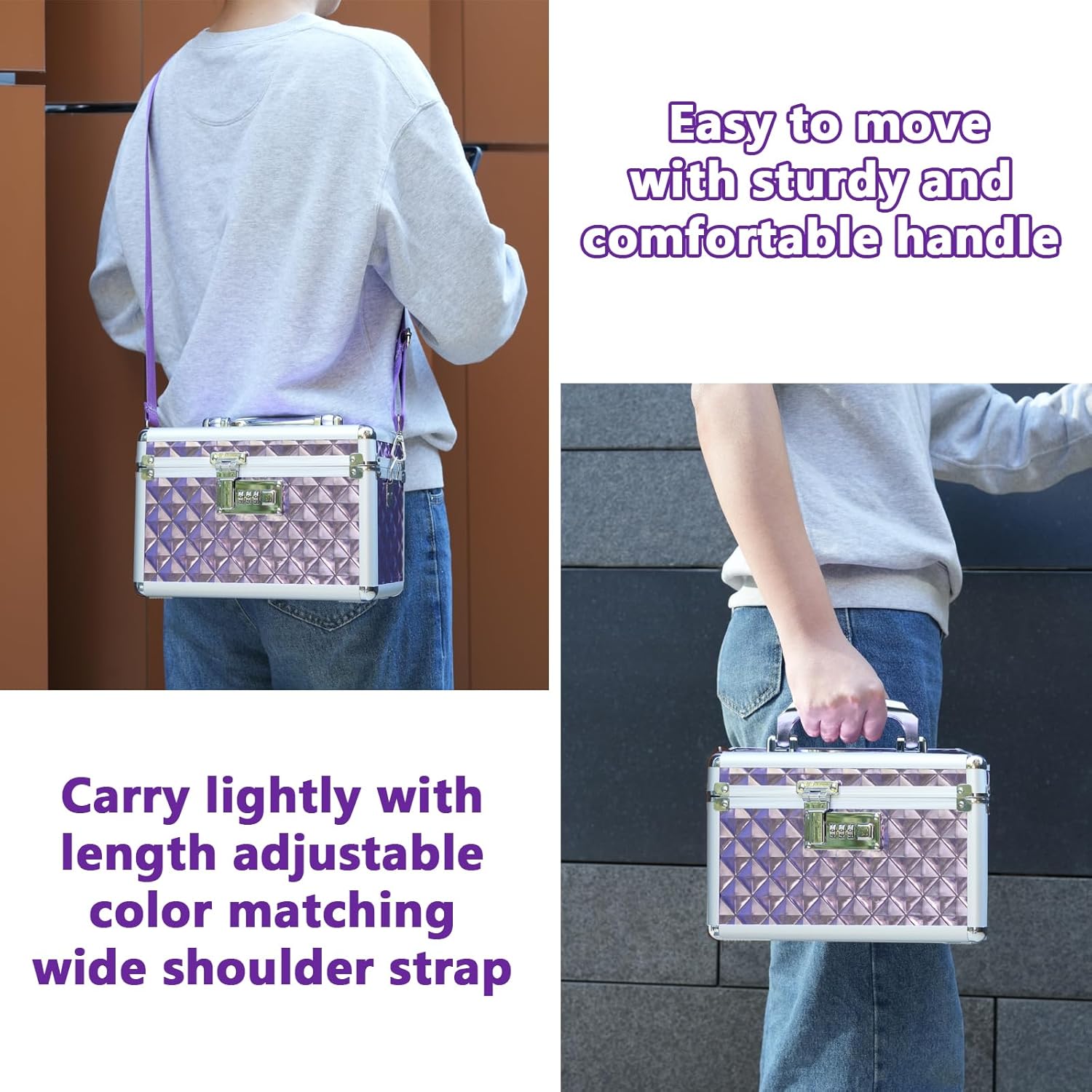 Storage Lock Box with Combination Lock, Lockable Medicine Storage Box, Empty First Aid Box, Security Lock Box, Multipurpose Locking Box for Home and Outdoor Use (Purple, Small)