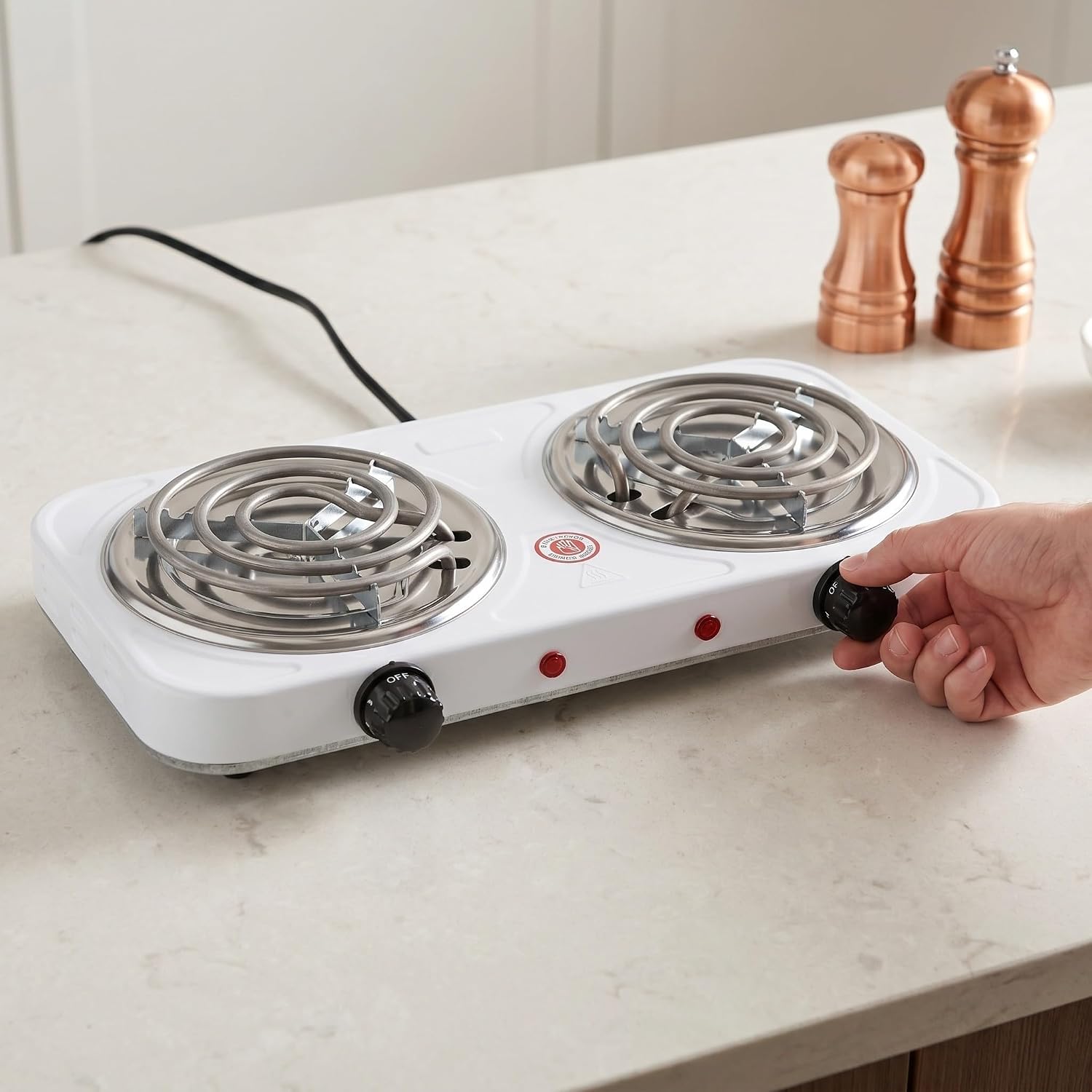 Garneck Double Coil Electric Burner Hot Plate with Knob Controls, Dual Burner Countertop Stove Made of Iron and Stainless Steel, Easy to Clean and Multitasking for Home and Apartments