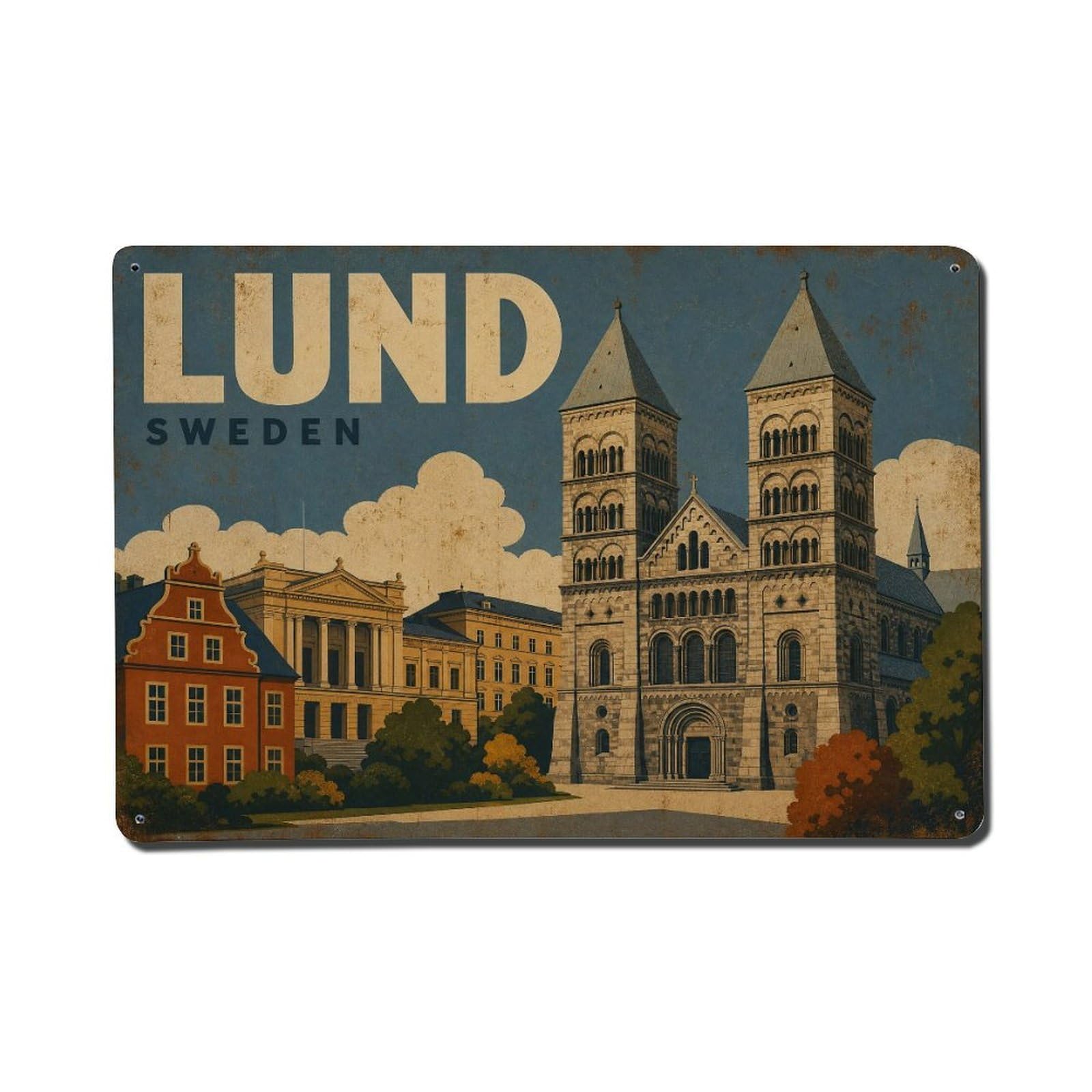 Metal Tin Sign Retro Travel Sweden Lund