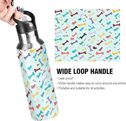 Miniatura 4 de BPA-Free Sport Water Bottle Insulated 20 Oz, Stainless Steel Vacuum Insulated Water Bottle for Gym Outdoor Travel School, Colorful Dog Bone Heart