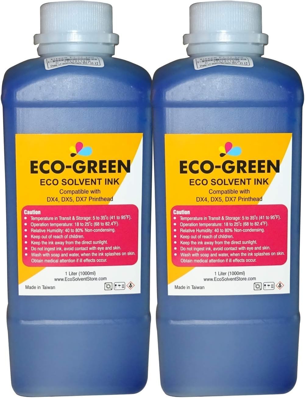 Eco Solvent Ink for Wide Format Commercial Sign Printers Using DX4 DX5 DX7 DX9 DX10 DX 11 XP600 TX800 I3200 Printhead, Mimaki, Roland, Mutoh, Will NOT Work with Desktop Printers. (CMYK)