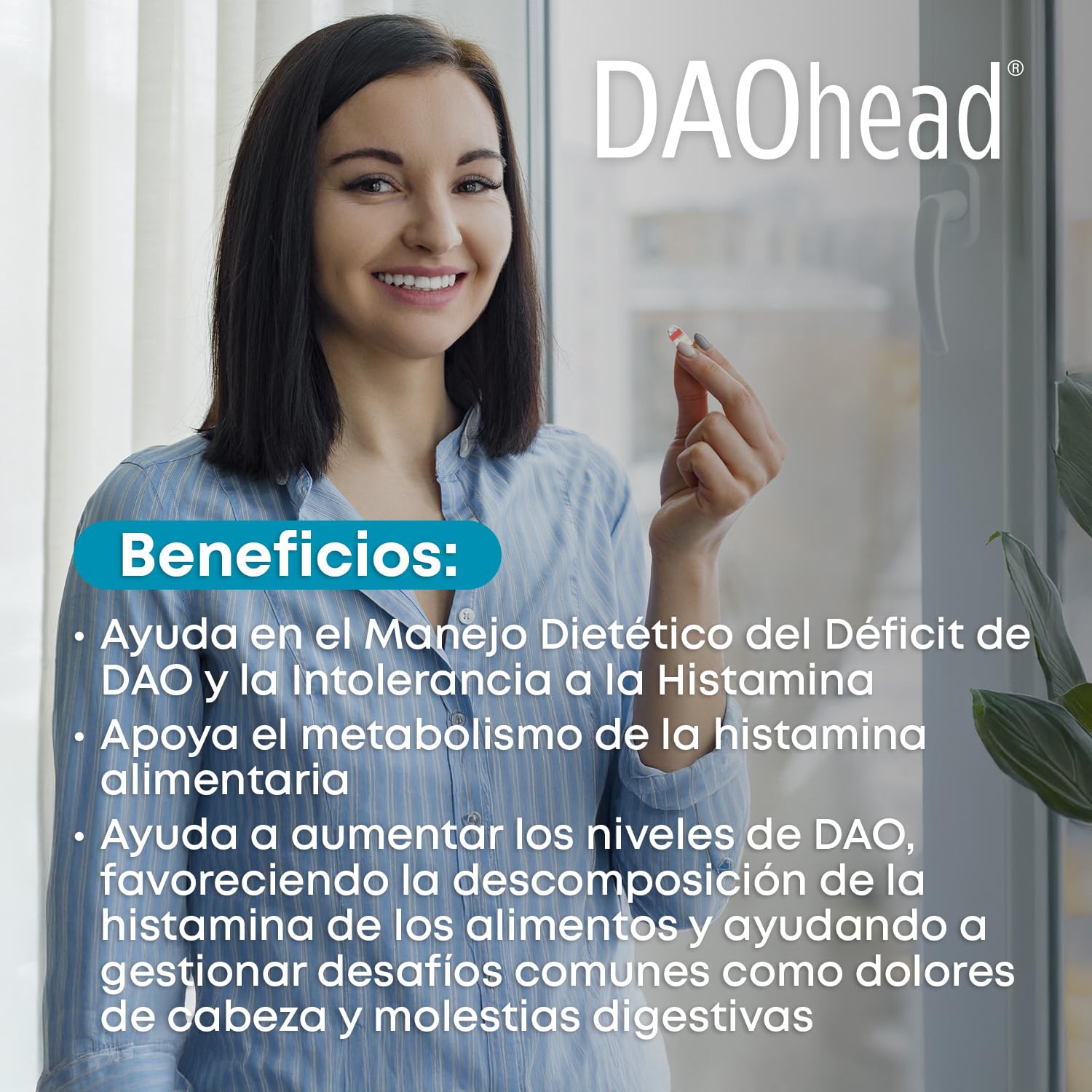 DR Healthcare - DAOhead - Enzima DAO - Vitaminas B6, B9, B12 y Cafeína - Apoyo al Equilibrio de la Histamina Alimentaria - 60 Cápsulas con Mini-comprimidos Gastrorresistentes de DAO