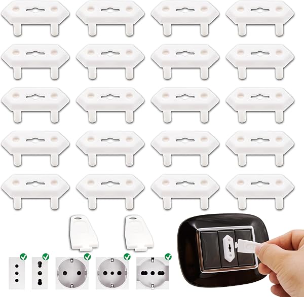 A&M Italia Copriprese per Bambini - 20 Copri Prese Elettriche in ABS Certificato EN-71 e 2 Chiavi - 1