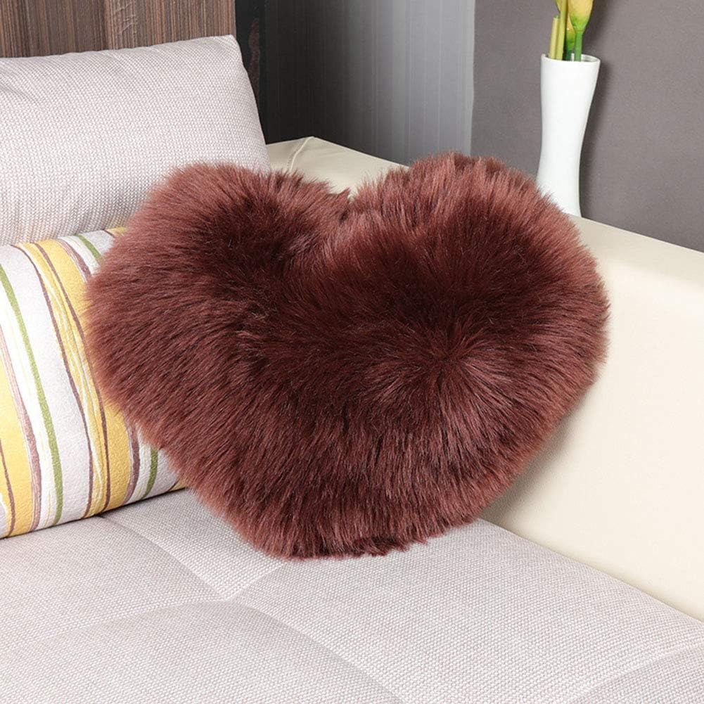 Fluffy Faux Fur Throw Pillow with Insert Heart Shape Long Plush Luxury Decorative Throw Cushion for Sofa Bedroom Living Room (Gold,16" x 20")