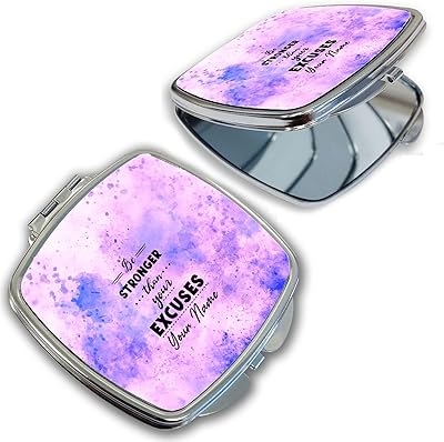 Bleu Reign Compact Personalized Pocket Mirror Custom Name Purple Smoke Be Stronger Than Your Excuses