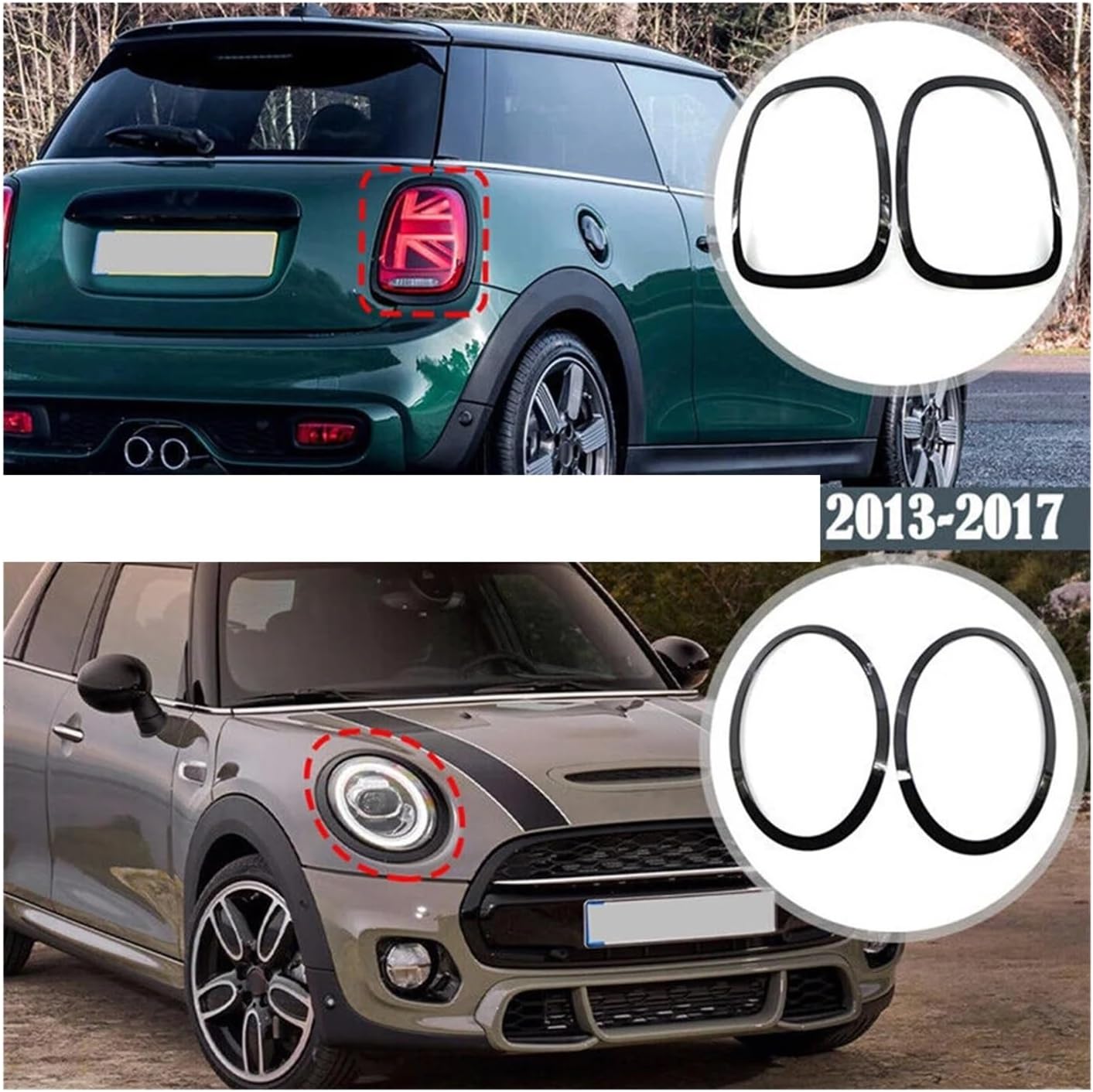 4pcs/set Headlight Ring Bezel Trim Compatible For BMW Compatible For Mini Cooper F55/F56/F57 Gloss Black Taillight Ring Surround Cover Car Accessories