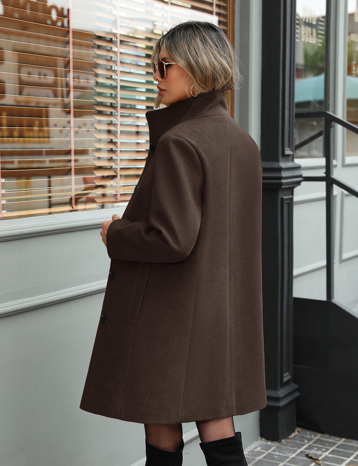 Manteau Femme Hiver Élégant Veste Longue Manteau d'hiver à Revers Trench-Coat Boutonnage Chic Manteaux Chaud Jacket avec Poches