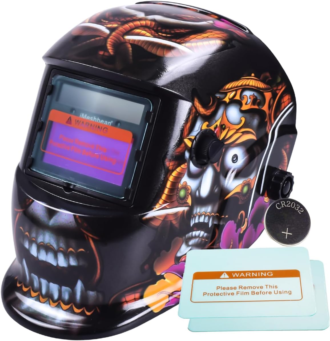 iMeshbean® Pro Cool Solar Auto-Darkening Welding & Grinding Helmet Mask ANSI Certified for Arc Tig Mig Grinding,Battery Replaceable, with 2 PCS Extra Lens USA (Model-23)