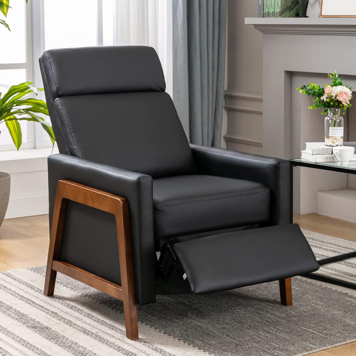 Amazon.com: Merax Black Modern Mid Century Faux Leather Recliner ...