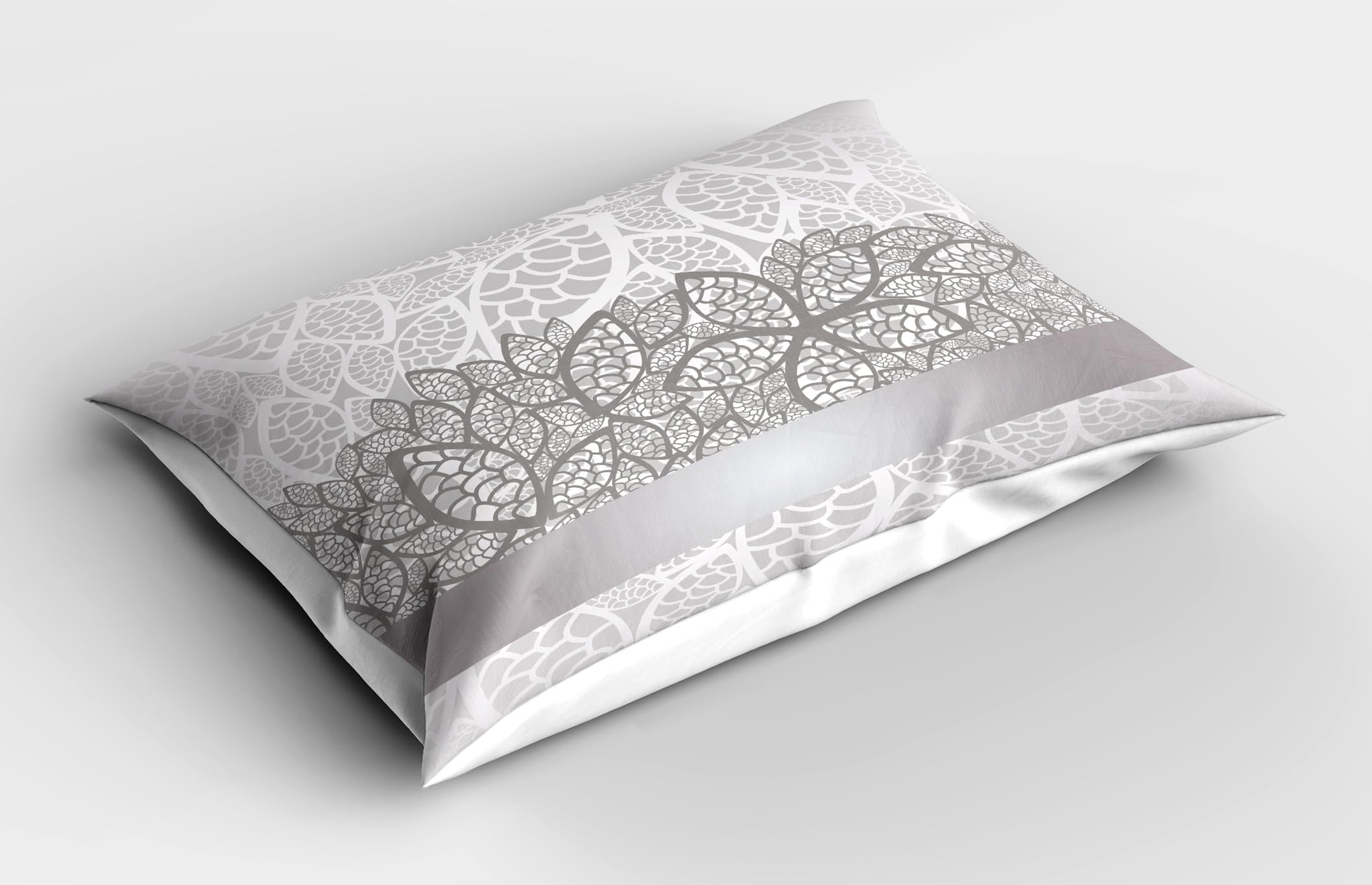 Ambesonne Grey Pillow Sham Set of 2, Lace Inspired Flower Motifs Bridal Composition Leaves Wedding Theme, Quality Microfiber Bedding Item for All Seasons, 26" X 20", Gray Silver