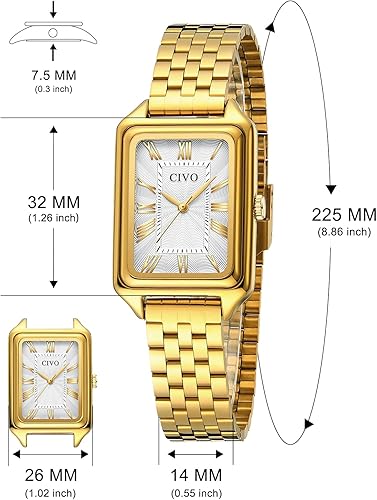 Miniatura 2 de CIVO Watches for Women with Small Wrists Vintage Quartz Bracelet Watch with Roman Dial - Gold Three-Hand Stainless Steel Watch - Gifts for